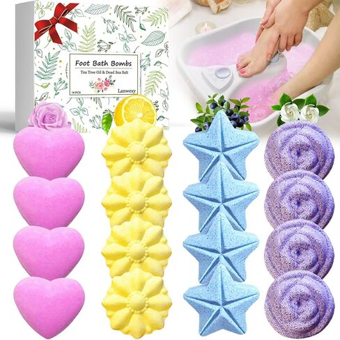 Lanwexy Bath Foot Bombs، 16 عبوة من نقع القدم مع ملح الاستحمام وزيت شجرة الشاي. كرات القدم الفقاعية المصنوعة يدويًا من الزيوت العطرية النقية والطبيعية العضوية لمسمار القدم، الجافة المتشققة، رائحة رائحة القدم العنيدة. in Kuwait
