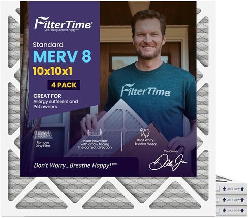 FilterTime 25x30x1، فلتر هواء فرن التيار المتردد، MERV 8، 4 عبوات (الأبعاد الدقيقة 24.5 × 29.5 × 0.75)، فلتر تيار متردد، فلتر فرن، فلتر هواء منزلي مصنوع في الولايات المتحدة الأمريكية. in Kuwait
