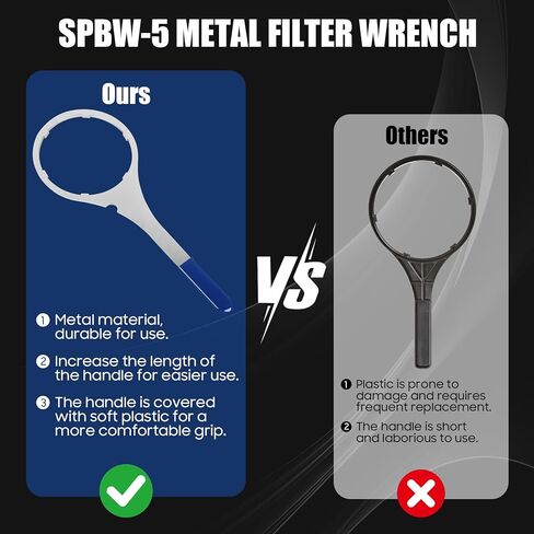 SPBW-5 مفتاح ربط فلتر المياه 5.93 بوصة، استبدال معدني شديد التحمل لـ SW-3، متوافق مع Pentek 10 بوصة Big Blue & GE GXWH40L مبيت مرشح المنزل بالكامل، يناسب Culligan Pentek Plymouth in Kuwait