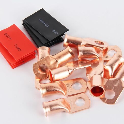10pcs 1/0 AWG-3/8 Battery Lugs,Heavy Duty Wire Lugs,Ring Terminals,Battery Cable Ends,0 Guage terminals,Battery Terminal Connectors with 10pcs 3:1 Heat Shrink Tubing in Saudi Arabia