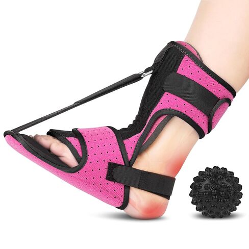 Plantar Fasciitis Night Splint with Massage Ball for Plantar Fasciitis Relief, Comfortable Plantar Fasciitis Brace for Achilles Tendonitis Heal Spur Foot-drop Flat-arch, Free Size for Men and Women - Gray in Saudi Arabia