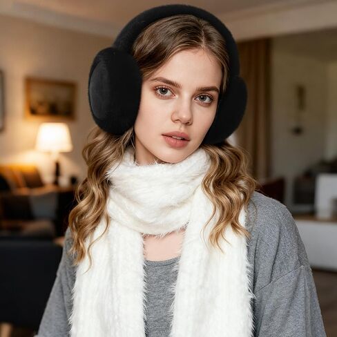 Tavaleu Ear Muffs for Winter Women, Foldable Fuzzy Earmuffs Faux Fur Warm Ear Warmers Covers Cold Weather in Saudi Arabia