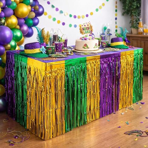 Giftexpress 2-PK Mardi Gras Metallic Table Table Table ، Mardi Gras Party Table Skirt ، Mardi Gras Table Decoration in Kuwait