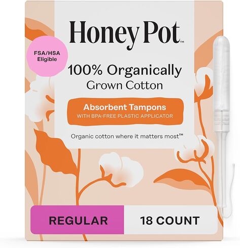 The Honey Pot Company - Multipack -100% Organic Cotton Core Tampons w/Bio Plastic Applicator - Regular & Super Absorbency - Unscented - Feminine Care - 54 Count (3 Packs of 18) in Saudi Arabia