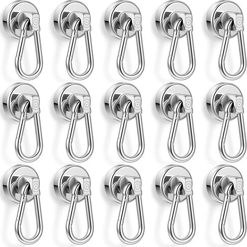 15 Pack Magnetic Carabiner Hooks Heavy Duty, 50LBS Strong Magnet Hooks with Swivel for Garage Door Banner Magnets, Storage, Kitchen, Cruise - 1 Inch Neodymium in Saudi Arabia