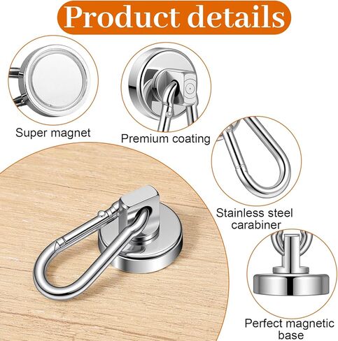 15 Pack Magnetic Carabiner Hooks Heavy Duty, 50LBS Strong Magnet Hooks with Swivel for Garage Door Banner Magnets, Storage, Kitchen, Cruise - 1 Inch Neodymium in Saudi Arabia