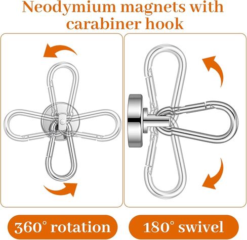 15 Pack Magnetic Carabiner Hooks Heavy Duty, 50LBS Strong Magnet Hooks with Swivel for Garage Door Banner Magnets, Storage, Kitchen, Cruise - 1 Inch Neodymium in Saudi Arabia