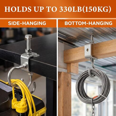Moxweyeni 6 Sets 1 Inch 304 Stainless Steel C Clamps with J Hooks Heavy Duty I Beam Clamp with Hook 330lbs Load Capacity, Screw Threaded Hanger for Garage Ceiling Workshop Truss in Saudi Arabia