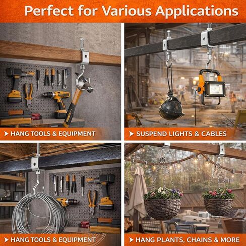 Moxweyeni 6 Sets 1 Inch 304 Stainless Steel C Clamps with J Hooks Heavy Duty I Beam Clamp with Hook 330lbs Load Capacity, Screw Threaded Hanger for Garage Ceiling Workshop Truss in Saudi Arabia