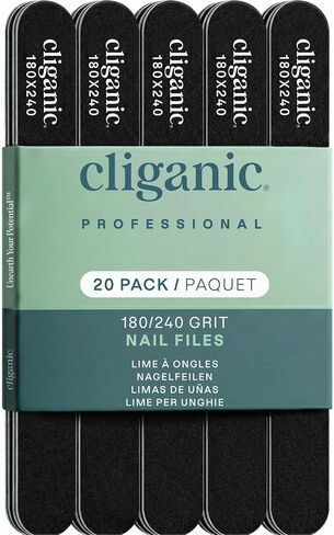 12 Pack Nail File Set: 180/240 Grit | Professional Emery Boards for Natural, Gel & Acrylic Nails | Washable Double Sided Kit | Cliganic 90 Days Warranty in Saudi Arabia