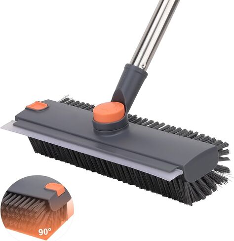 Floor Scrub Brush with 64" Long Handle - 360° Swivel Heads Household Push Brush with Squeegee and Right Angled Bristle for Cleaning Concrete Floors Grout Gardens Patio Deck Concrete Garage Heavy Duty in Saudi Arabia