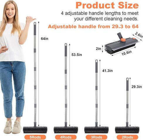 Floor Scrub Brush with 64" Long Handle - 360° Swivel Heads Household Push Brush with Squeegee and Right Angled Bristle for Cleaning Concrete Floors Grout Gardens Patio Deck Concrete Garage Heavy Duty in Saudi Arabia
