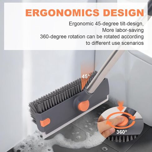 Floor Scrub Brush with 64" Long Handle - 360° Swivel Heads Household Push Brush with Squeegee and Right Angled Bristle for Cleaning Concrete Floors Grout Gardens Patio Deck Concrete Garage Heavy Duty in Saudi Arabia