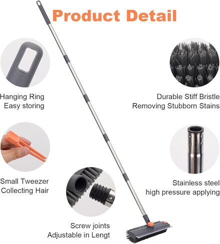 Floor Scrub Brush with 64" Long Handle - 360° Swivel Heads Household Push Brush with Squeegee and Right Angled Bristle for Cleaning Concrete Floors Grout Gardens Patio Deck Concrete Garage Heavy Duty in Saudi Arabia