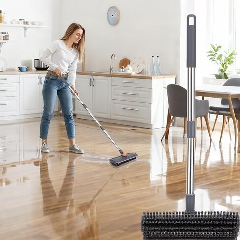 Floor Scrub Brush with 64" Long Handle - 360° Swivel Heads Household Push Brush with Squeegee and Right Angled Bristle for Cleaning Concrete Floors Grout Gardens Patio Deck Concrete Garage Heavy Duty in Saudi Arabia