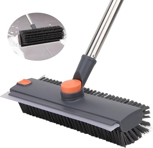 Floor Scrub Brush with 64" Long Handle - 360° Swivel Heads Household Push Brush with Squeegee and Right Angled Bristle for Cleaning Concrete Floors Grout Gardens Patio Deck Concrete Garage Heavy Duty in Saudi Arabia