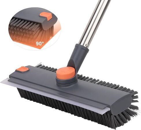 Floor Scrub Brush with 64" Long Handle - 360° Swivel Heads Household Push Brush with Squeegee and Right Angled Bristle for Cleaning Concrete Floors Grout Gardens Patio Deck Concrete Garage Heavy Duty in Saudi Arabia