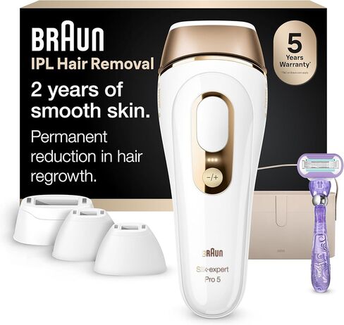 Braun IPL Long-lasting Hair Removal System for Women and Men, NEW Silk Expert Pro 5 PL5347, Head-to-toe Usage, for Body & Face, Alternative to Salon Laser Hair Removal, With 3 Extra Caps in Kuwait
