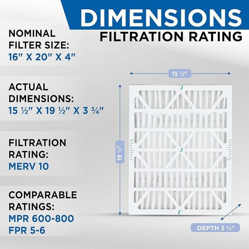 مرشحات هواء Glasfloss ZL 16x20x4 MERV 10 مطوية مقاس 4 بوصات للتكييف والفرن. 3 عبوات. الحجم الفعلي: 15-1/2 × 19-1/2 × 3-3/4 in Kuwait