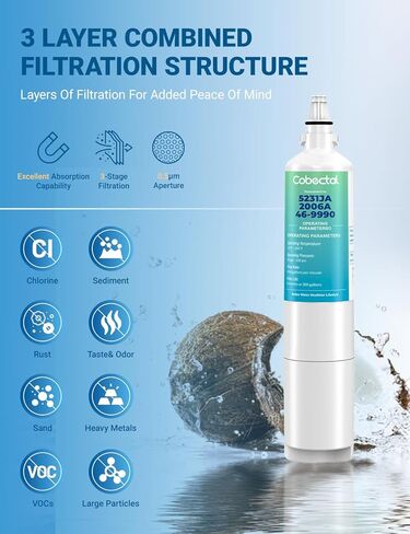 5231JA2006A Replacement for LG LT600PC Water Filter Replacement for Kenmore 46-9990,5231JA2006B 5231JA2006A-S,9990, FML-2, LSC27931ST, LFX25960ST Water Filter,3pack,by Cobectal in Saudi Arabia