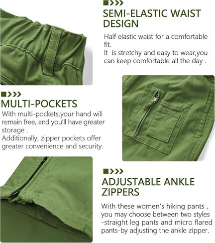 KOCTHOMY Cargo Hiking Pants for Women Tactical Baggy Pants Women's Casual Y2K with 6 Zipper Pockets No Belt W9922 ArmyGreen 8 in Saudi Arabia