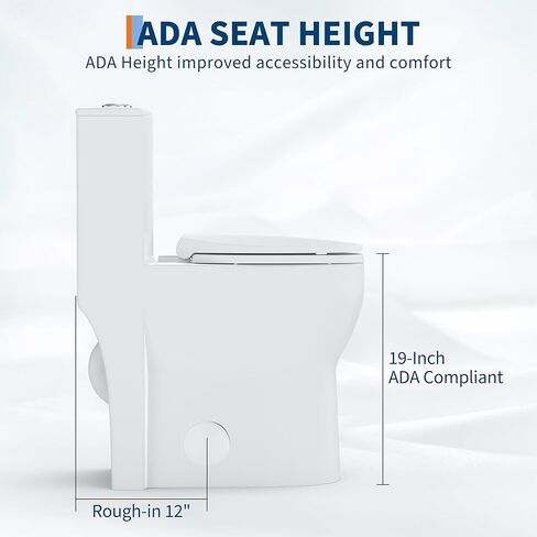 19" Tall One-Piece Round Toilet with ADA Comfort Height, 0.8/1.28L GPF Dual Flush & 12" Rough-In | High Bowl Design for Seniors in White in Saudi Arabia
