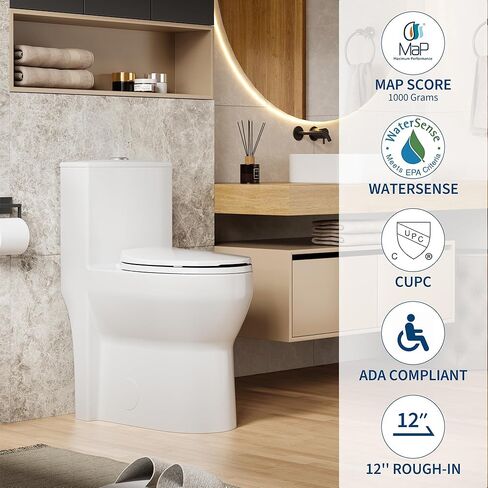 19" Tall One-Piece Round Toilet with ADA Comfort Height, 0.8/1.28L GPF Dual Flush & 12" Rough-In | High Bowl Design for Seniors in White in Saudi Arabia