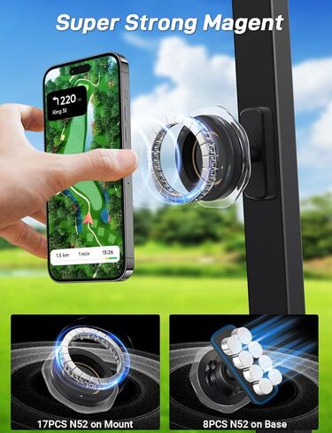 Magnetic Golf Cart Phone Mount, 360° Rotatable Golf Cart Accessories with N52 Strong Magnets for MagSafe iPhone 12-17, Perfect Golf Gift for Men Dad Husband, Multi-Scene Use for Golf, Kitchen&Gym in Saudi Arabia