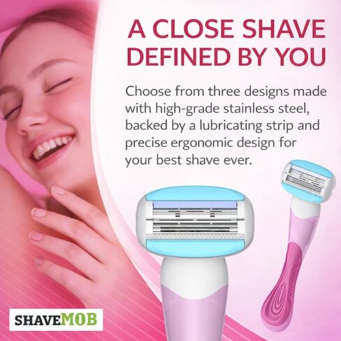 مجموعة شفرات الحلاقة النسائية ShaveMOB ذات 6 شفرات (مقبض رأس مرن + 12 عبوة إضافية) - مجموعة الحلاقة المثالية in Saudi Arabia