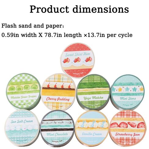 9 Rolls Cartoon Washi Tape Set, 15mm X 2m Kawaii Strawberry Cherry Cake Cream Washitape Scrapbook Stickers Aesthetic Glitter Food Cute Washi Tape Stickers for Scrapbooking Planner Journaling Supplies in Saudi Arabia