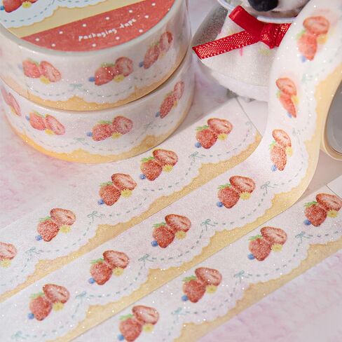 9 Rolls Cartoon Washi Tape Set, 15mm X 2m Kawaii Strawberry Cherry Cake Cream Washitape Scrapbook Stickers Aesthetic Glitter Food Cute Washi Tape Stickers for Scrapbooking Planner Journaling Supplies in Saudi Arabia