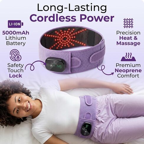 Cordless Wearable Heating Pad with Massager for Back Pain Relief, Wireless Rechargeable Portable Heat Belt for Period Cramps, Postpartum Recovery and Lower Back Comfort in Saudi Arabia