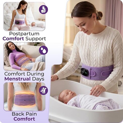Cordless Wearable Heating Pad with Massager for Back Pain Relief, Wireless Rechargeable Portable Heat Belt for Period Cramps, Postpartum Recovery and Lower Back Comfort in Saudi Arabia