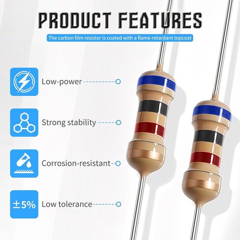 40 Pcs 4.7K Ohm Carbon Film Single Fixed Resistor 1W ±5% Tolerance Carbon Film Resistors Single Fixed Resistor for DIY Electronics, Arduino Projects & Circuit Experiments in Saudi Arabia