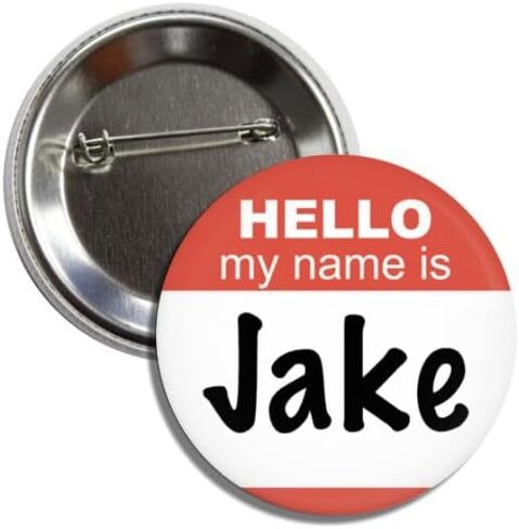 Hello My Name Is Jake Insurance Guy، زر دبوس دائري مقاس 2.25 بوصة، شارة قابلة للجمع لثقافة البوب ​​باللونين الأحمر والأبيض in Kuwait