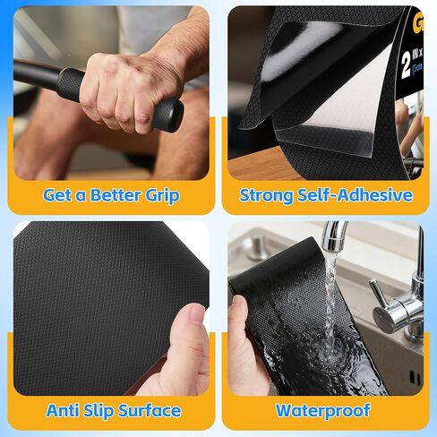 Rubber Grip Tape, 1 in x 22 Ft Black Ultra-Thin Strong Adhesive Non-Slip Tape, Anti-Slip Grip Tape for Handles, Waterproof Heat Resistant Cushion Grip, Comfortable in Hands in Saudi Arabia