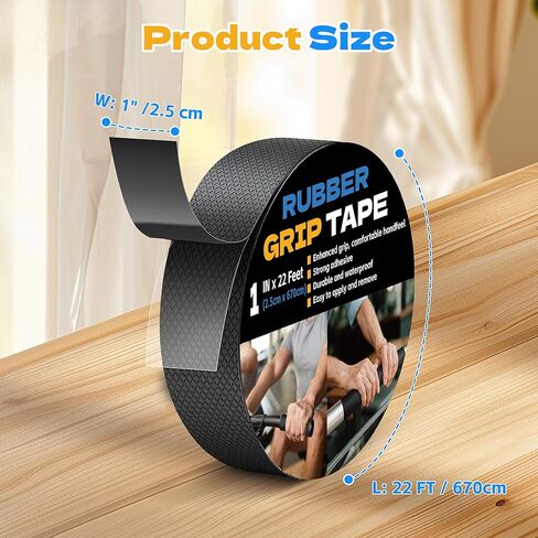 Rubber Grip Tape, 1 in x 22 Ft Black Ultra-Thin Strong Adhesive Non-Slip Tape, Anti-Slip Grip Tape for Handles, Waterproof Heat Resistant Cushion Grip, Comfortable in Hands in Saudi Arabia