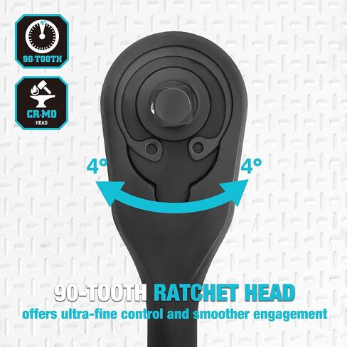 DURATECH Extra Long Handle 3/8-Inch Drive Ratchet, 90-Tooth Ratchet Wrench with 12" Handle and Dust Proof Teardrop Enclosed Head, Reversible, CR-V Made, CR-MO Head, 4° Swing, Black Mn Phosphate Finish in Saudi Arabia