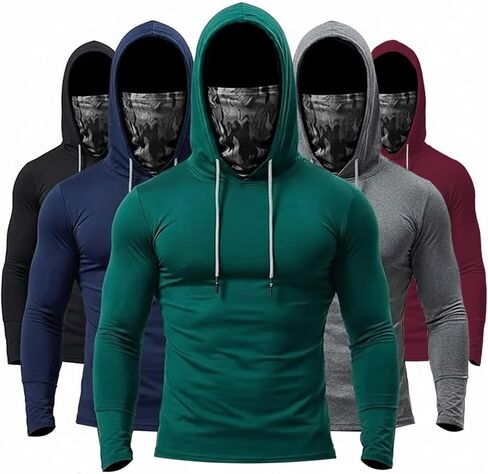 3 Pack Men's Hooded Long Sleeve Shirt with Face Mask, UPF Sun Protection Stretch Workout Shirt for Running Cycling Fishing in Saudi Arabia