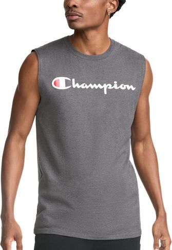 تي شيرت بدون أكمام للرجال من Champion، تي شيرت كلاسيكي برسومات العضلات، تي شيرت بدون أكمام للرجال (قياسي أو كبير وطويل) in Kuwait