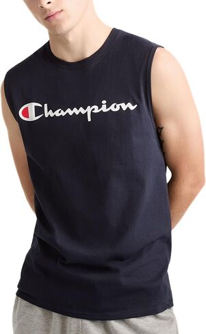 تي شيرت بدون أكمام للرجال من Champion، تي شيرت كلاسيكي برسومات العضلات، تي شيرت بدون أكمام للرجال (قياسي أو كبير وطويل) in Kuwait
