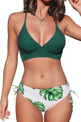CUPSHE Women's Bikini Sets Two Piece Swimsuit Crisscross Lace Up V Neck Low Waist in Saudi Arabia