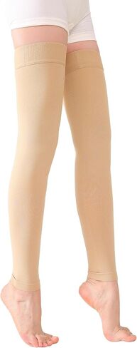 TOFLY® Medical Thigh High Compression Socks Footless for Women & Men, Opaque Support Hose, 15-20mmHg Graduated Compression Stockings with Silicone Band for Varicose Veins, Edema, DVT, 1 Pair Beige S in Kuwait