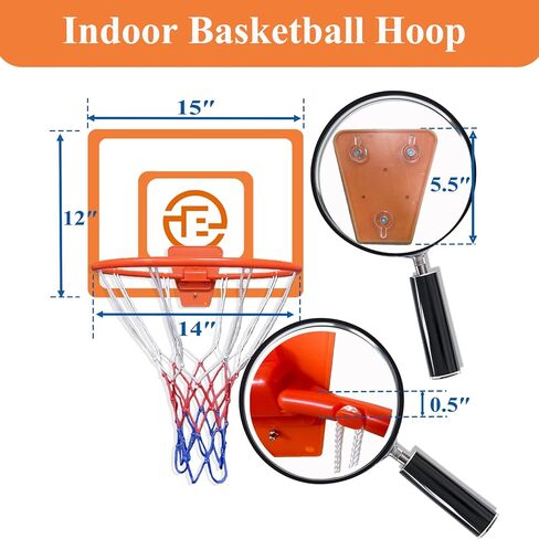 Indoor Basketball Hoop with Decorative Backboard Sticker, Wall-Mounted Silent Rim for Family Fun and Quiet Basketball Practice at Home(No Basketball) in Saudi Arabia