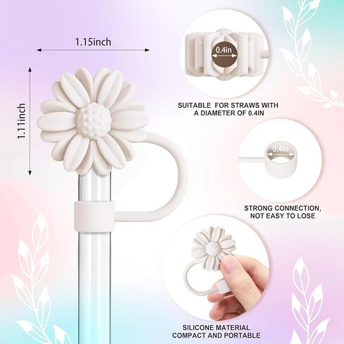 6Pcs Straw Toppers, Cute Flower Straw Covers Cap for Stanley Cup Accessories, 10mm Silicone Drinking Topper for Stanley 30&40 Oz Tumbler Cups in Saudi Arabia