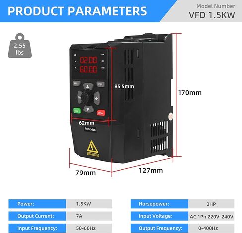 VFD محرك التردد المتغير العاكس 1.5KW 2HP 200-240V 7A 1 مرحلة الإدخال إلى 3 المرحلة 0-400HZ محول العاكس للتحكم في الإخراج للتحكم في سرعة محرك المغزل باستخدام الحاسب الآلي in Saudi Arabia