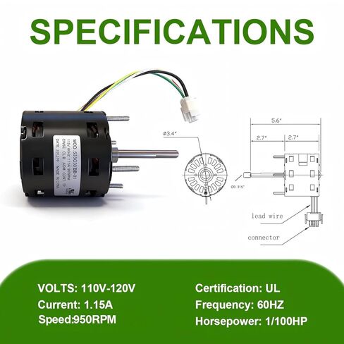 S33G352ZB-08F Motor 120V 60Hz 1/100HP for Centrifugal Fans, Exhaust Fans Motor in Saudi Arabia