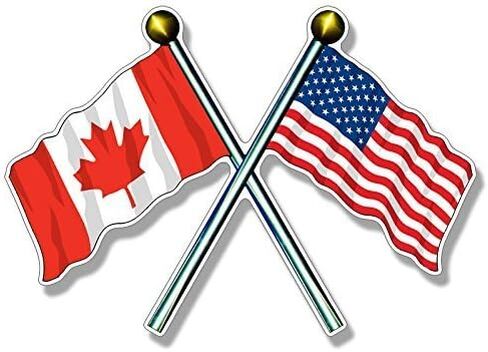 Crossed Poles USA & Canada Waving Flags Sticker Decal (American Canadian) Size: 3 x 5 inch in Saudi Arabia