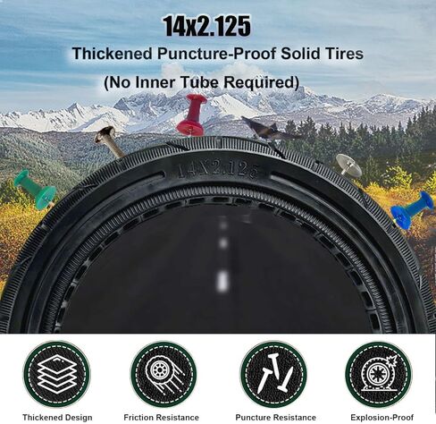 إطار صلب للدراجة مقاس 14 × 2.125، إطار مطاطي على شكل قرص العسل بدون هواء مقاس 14 بوصة، إطارات مقاومة للثقب ومضادة للانزلاق، للدراجة الكهربائية in Saudi Arabia