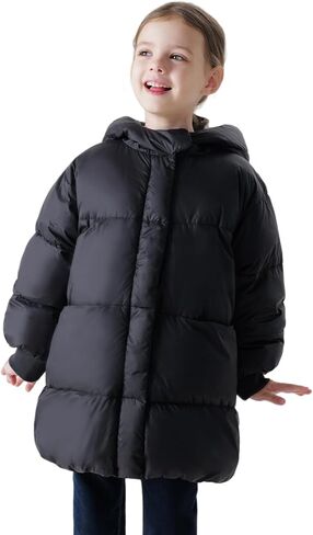 marc & janie Girls Long Sleeve Mid-Length Hooded Down Jacket Solid Button Outerwear Ultralight Warm Tops 231186 in Saudi Arabia